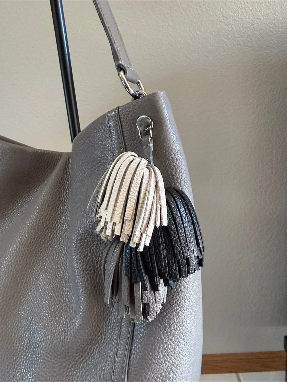 kate spade Gray Pebbled Leather Shoulder Hobo with Tassel